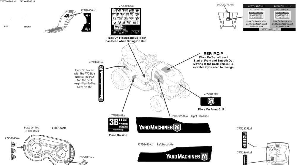 Label Map Diagram and Parts List for 13AC77SY000 2022 Yard Machines Lawn Tractor
